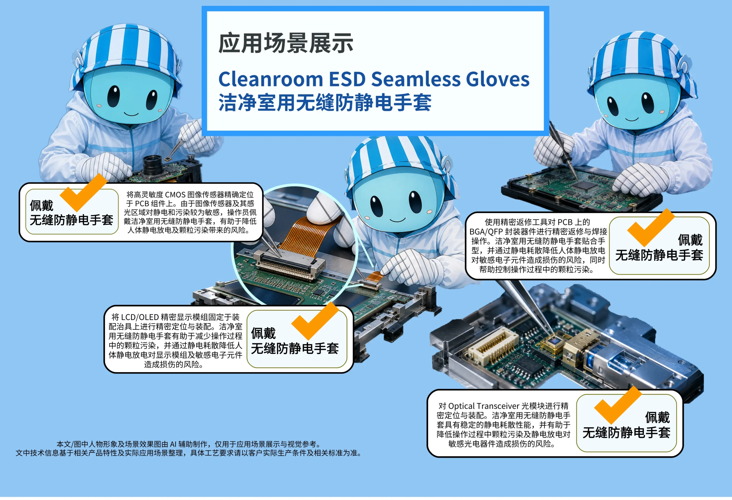 Cleanroom ESD Seamless Gloves Application scenarios